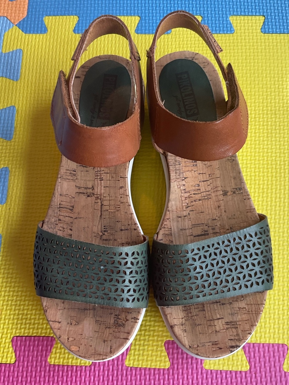 🌊Coastal Grandma Pikolinos Brown and Green Wedge Sandals Boho Size 36 - Picture 2 of 6